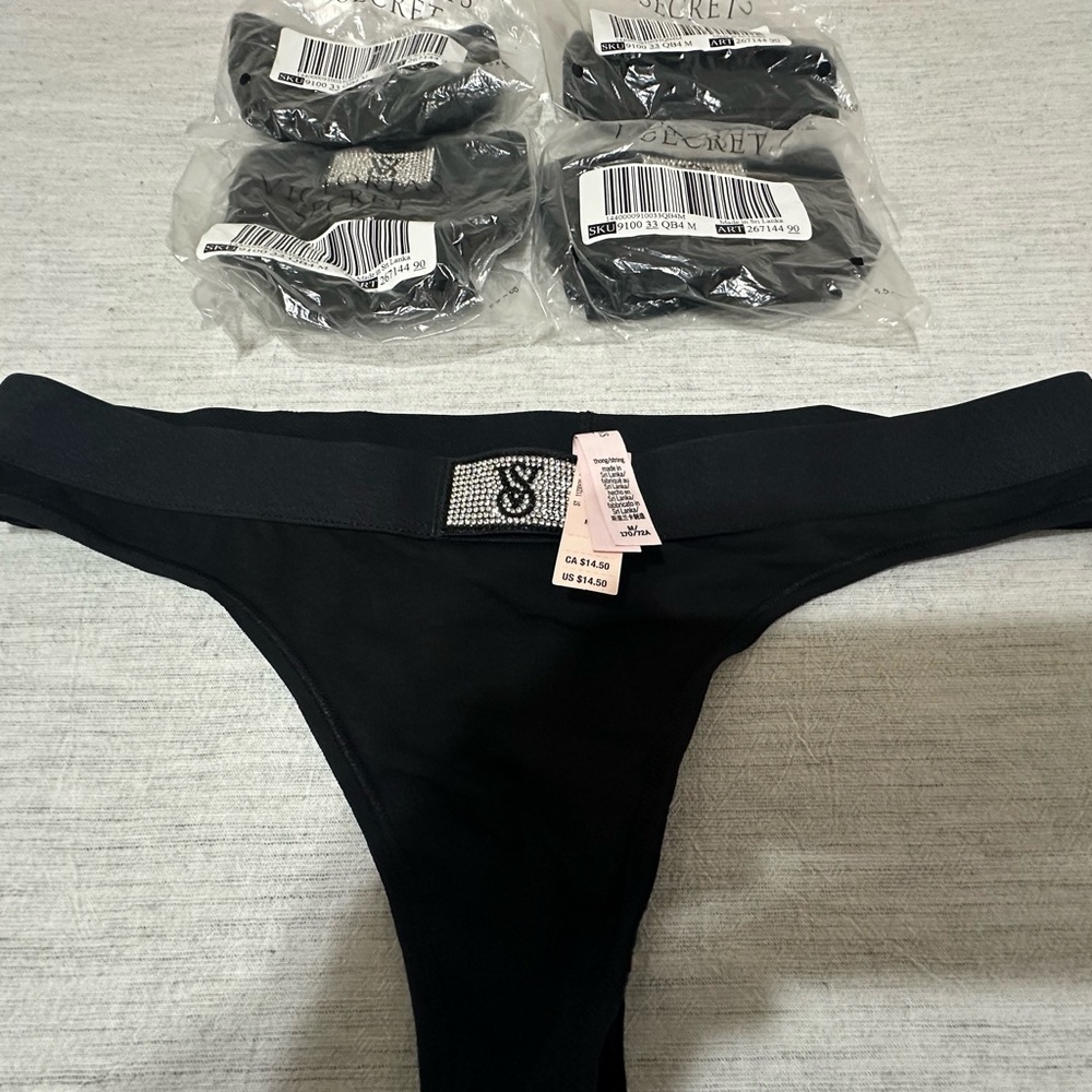 🎉FINAL PRICE🎉5 Victoria's Secret Black Thong with Rhinestone Detail